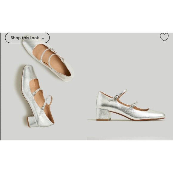Madewell Womens $158 The Nettie Heeled Mary Jane Silver Size 7.5 NO285 - Picture 1 of 13